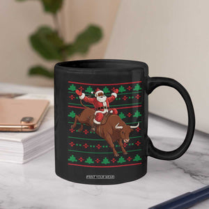 Funny Black Santa Riding Bull Coffee Mug Ugly Christmas Sweater Gift TS12 Print Your Wear