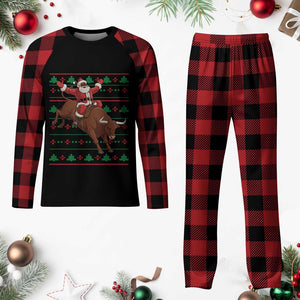 Funny Black Santa Riding Bull Plaid Pajama Set Ugly Christmas Sweater Gift TS12 Buffalo Plaid Print Your Wear
