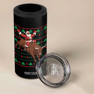 Funny Black Santa Riding Bull 4 in 1 Can Cooler Tumbler Ugly Christmas Sweater Gift TS12 Print Your Wear