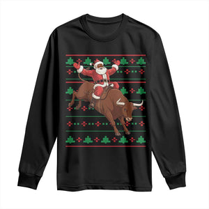 Funny Black Santa Riding Bull Long Sleeve Shirt Ugly Christmas Sweater Gift TS12 Black Print Your Wear