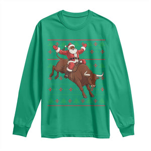 Funny Black Santa Riding Bull Long Sleeve Shirt Ugly Christmas Sweater Gift TS12 Irish Green Print Your Wear