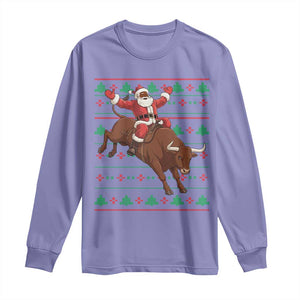 Funny Black Santa Riding Bull Long Sleeve Shirt Ugly Christmas Sweater Gift TS12 Violet Print Your Wear
