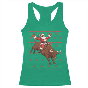 Funny Black Santa Riding Bull Racerback Tank Top Ugly Christmas Sweater Gift TS12 Irish Green Print Your Wear