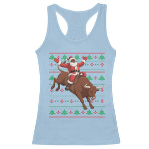Funny Black Santa Riding Bull Racerback Tank Top Ugly Christmas Sweater Gift TS12 Light Blue Print Your Wear