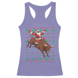Funny Black Santa Riding Bull Racerback Tank Top Ugly Christmas Sweater Gift TS12 Violet Print Your Wear