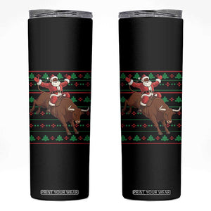 Funny Black Santa Riding Bull Skinny Tumbler Ugly Christmas Sweater Gift TS12 Black Print Your Wear