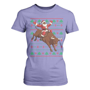 Funny Black Santa Riding Bull T Shirt For Women Ugly Christmas Sweater Gift TS12 Violet Print Your Wear