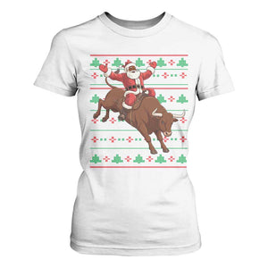 Funny Black Santa Riding Bull T Shirt For Women Ugly Christmas Sweater Gift TS12 White Print Your Wear