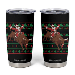 Funny Black Santa Riding Bull Tumbler Cup Ugly Christmas Sweater Gift TS12 Black Print Your Wear