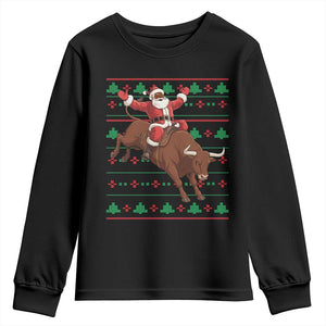 Funny Black Santa Riding Bull Youth Sweatshirt Ugly Christmas Sweater Gift TS12 Black Print Your Wear