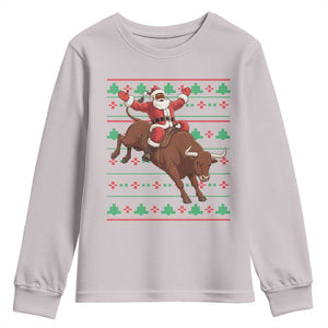 Funny Black Santa Riding Bull Youth Sweatshirt Ugly Christmas Sweater Gift TS12 Ice Gray Print Your Wear