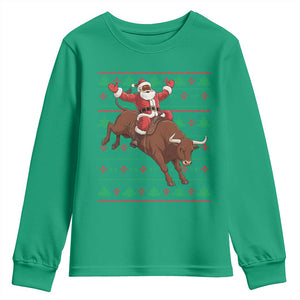 Funny Black Santa Riding Bull Youth Sweatshirt Ugly Christmas Sweater Gift TS12 Irish Green Print Your Wear
