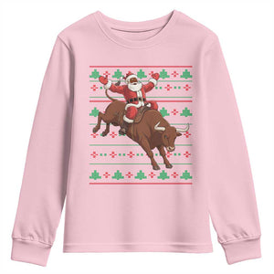 Funny Black Santa Riding Bull Youth Sweatshirt Ugly Christmas Sweater Gift TS12 Light Pink Print Your Wear
