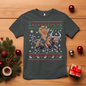 Funny Gingerbread Man Riding Bull T Shirt Cowboy Western Rodeo Christmas Gift TS12 Dark Heather Print Your Wear