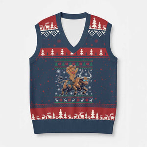 Funny Gingerbread Man Riding Bull V-Neck Knit Sweater Vest Cowboy Western Rodeo Xmas Gift TS12 Navy Red Print Your Wear
