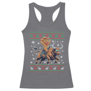 Funny Gingerbread Man Riding Bull Racerback Tank Top Cowboy Western Rodeo Christmas Gift TS12 Charcoal Print Your Wear
