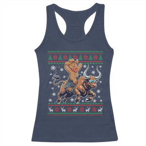 Funny Gingerbread Man Riding Bull Racerback Tank Top Cowboy Western Rodeo Christmas Gift TS12 Navy Print Your Wear
