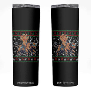 Funny Gingerbread Man Riding Bull Skinny Tumbler Cowboy Western Rodeo Christmas Gift TS12 Black Print Your Wear