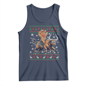 Funny Gingerbread Man Riding Bull Tank Top Cowboy Western Rodeo Christmas Gift TS12 Navy Print Your Wear