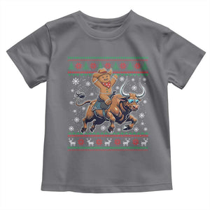 Funny Gingerbread Man Riding Bull Toddler T Shirt Cowboy Western Rodeo Christmas Gift TS12 Charcoal Print Your Wear