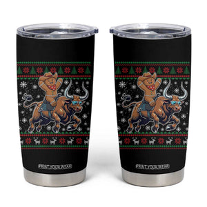 Funny Gingerbread Man Riding Bull Tumbler Cup Cowboy Western Rodeo Christmas Gift TS12 Black Print Your Wear