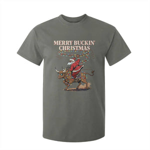 Merry Buckin Christmas T Shirt For Kid Black Santa Western Rodeo Gift TS12 Military Green Print Your Wear