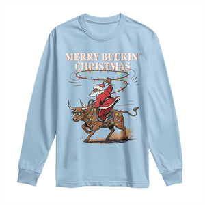 Merry Buckin Christmas Long Sleeve Shirt Black Santa Western Rodeo Gift TS12 Light Blue Print Your Wear