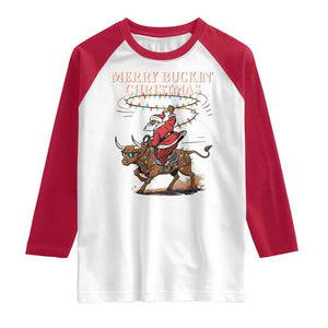 Merry Buckin Christmas Raglan Shirt Black Santa Western Rodeo Gift TS12 White Red Print Your Wear