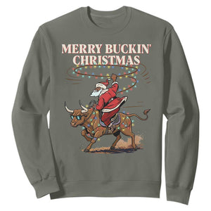 Merry Buckin Christmas Sweatshirt Black Santa Western Rodeo Gift TS12 Military Green Print Your Wear