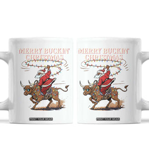 Merry Buckin Christmas Coffee Mug Black Santa Western Rodeo Gift TS12 White Print Your Wear