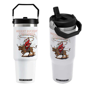 Merry Buckin Christmas Flip Straw Tumbler Black Santa Western Rodeo Gift TS12 One Size: 30 oz White Print Your Wear