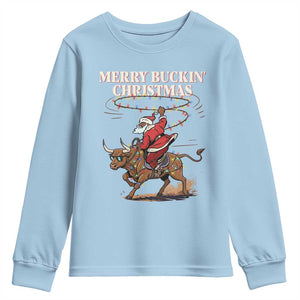 Merry Buckin Christmas Youth Sweatshirt Black Santa Western Rodeo Gift TS12 Light Blue Print Your Wear