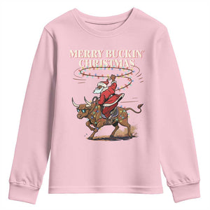 Merry Buckin Christmas Youth Sweatshirt Black Santa Western Rodeo Gift TS12 Light Pink Print Your Wear