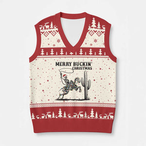 Merry Buckin Xmas V-Neck Knit Sweater Vest Funny Skeleton Santa Horse Rider TS12 Beige Red Print Your Wear