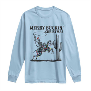 Merry Buckin Christmas Long Sleeve Shirt Funny Skeleton Santa Horse Rider TS12 Light Blue Print Your Wear