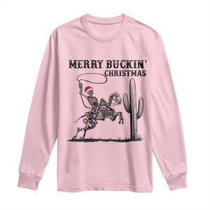 Merry Buckin Christmas Long Sleeve Shirt Funny Skeleton Santa Horse Rider TS12 Light Pink Print Your Wear