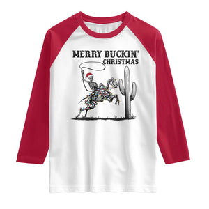 Merry Buckin Christmas Raglan Shirt Funny Skeleton Santa Horse Rider TS12 White Red Print Your Wear