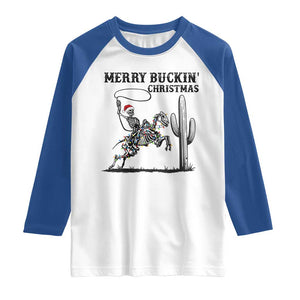 Merry Buckin Christmas Raglan Shirt Funny Skeleton Santa Horse Rider TS12 White Royal Print Your Wear