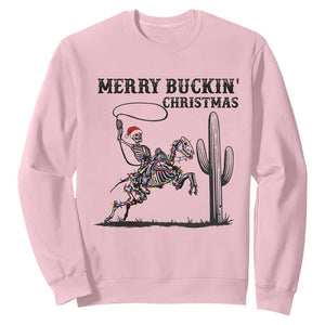 Merry Buckin Christmas Sweatshirt Funny Skeleton Santa Horse Rider TS12 Light Pink Print Your Wear