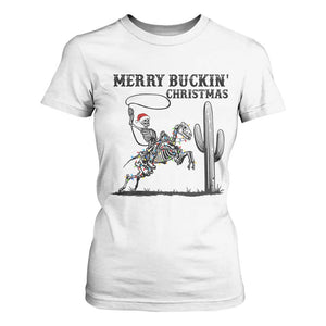 Merry Buckin Christmas T Shirt For Women Funny Skeleton Santa Horse Rider TS12 White Print Your Wear