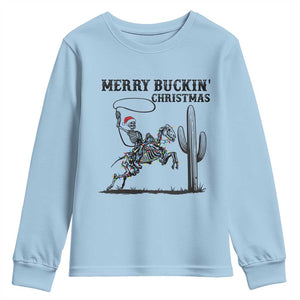 Merry Buckin Christmas Youth Sweatshirt Funny Skeleton Santa Horse Rider TS12 Light Blue Print Your Wear