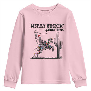Merry Buckin Christmas Youth Sweatshirt Funny Skeleton Santa Horse Rider TS12 Light Pink Print Your Wear