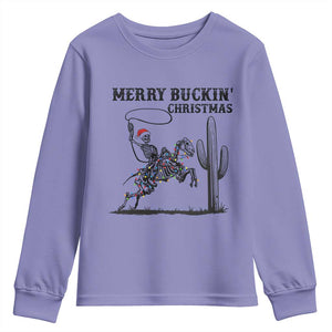 Merry Buckin Christmas Youth Sweatshirt Funny Skeleton Santa Horse Rider TS12 Violet Print Your Wear