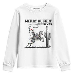Merry Buckin Christmas Youth Sweatshirt Funny Skeleton Santa Horse Rider TS12 White Print Your Wear