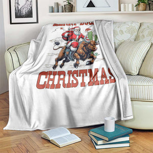 Western Black Santa Merry Buckin Christmas Throw Blanket Funny Rodeo TS12 Print Your Wear