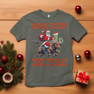 Western Black Santa Merry Buckin Christmas T Shirt Funny Rodeo TS12 Military Green Print Your Wear