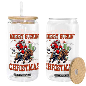 Western Black Santa Merry Buckin Christmas Glass Can Funny Rodeo TS12 Print Your Wear