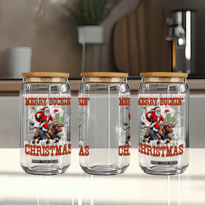 Western Black Santa Merry Buckin Christmas Glass Can Funny Rodeo TS12 Print Your Wear