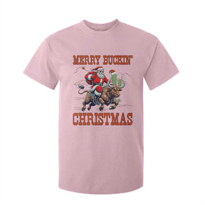 Western Black Santa Merry Buckin Christmas T Shirt For Kid Funny Rodeo TS12 Light Pink Print Your Wear