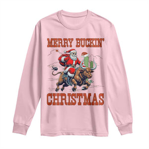 Western Black Santa Merry Buckin Christmas Long Sleeve Shirt Funny Rodeo TS12 Light Pink Print Your Wear